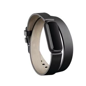 Genuine Fitbit Inspire & Inspire HR Horween Leather Double Wrap Band - Black NEW
